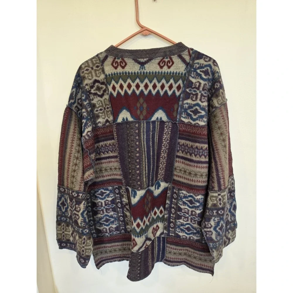 Vintage Men's Large Patchwork Sweater Oversized‎ Grunge Grandpa Indie Folk